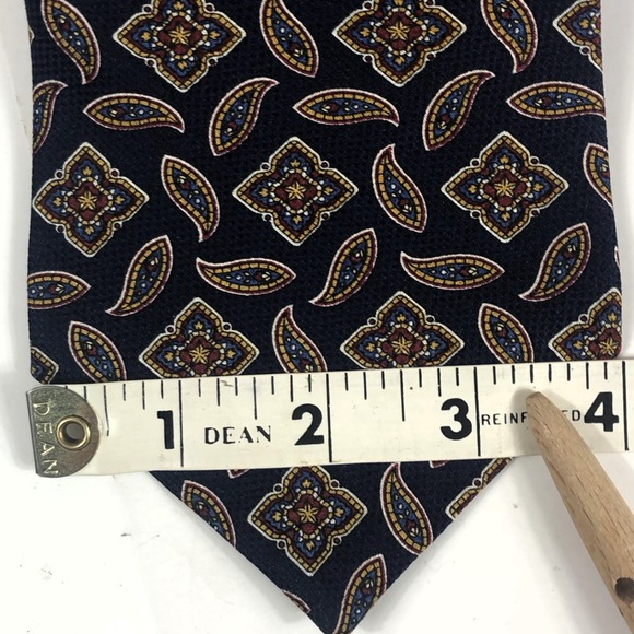 Tommy Hilfiger Navy Blue Yellow Paisley Star Necktie Geometric Silk USA VTG 90s - Picture 6 of 8